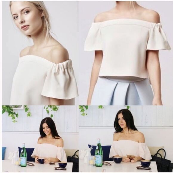 Topshop Bardot Structured Off Shoulder Shirt Blush Cream Size 8 - Picture 2 of 15